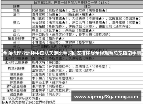 全面梳理亚洲杯中国队关键比赛时间安排详尽全程观赛总览指南手册